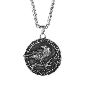 Viking Stainless Steel Antique Crow Pendant Necklace