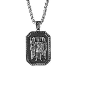 Viking Stainless Steel Wings Octagon Pendant Necklace