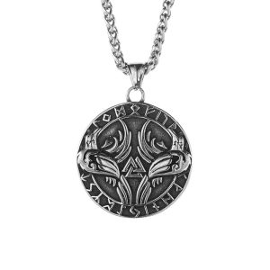 Viking Stainless Steel Double Crows Pendant Necklace