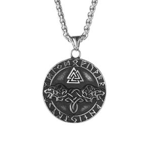 Viking Stainless Steel Triangle Wolf Heads Pendant Necklace