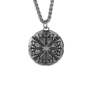 Viking Stainless Steel Odin Compass Pendant Necklace