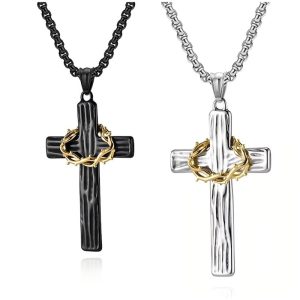 Viking Stainless Steel Floral Wreath Cross Necklace