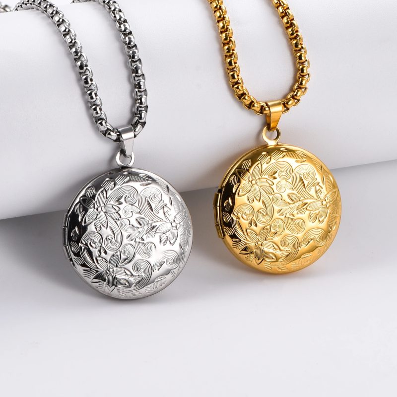 Unisex Stainless Steel Picture Frame Pendant Necklace