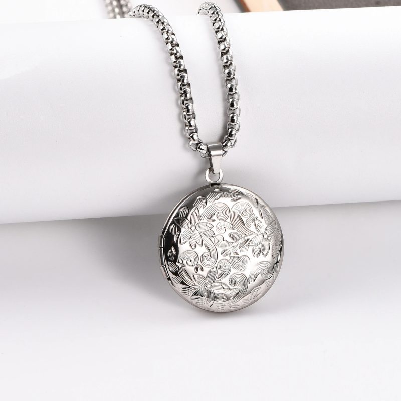 Unisex Stainless Steel Picture Frame Pendant Necklace