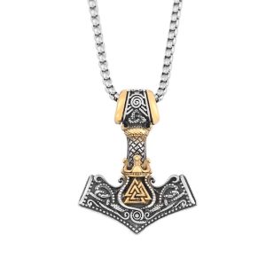 Viking Stainless Steel Odin's Triangles Hammer Pendant Necklace