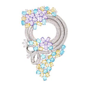 Brass Jewelry Colored CZ Grape Flowers Brooch