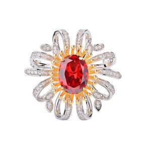 Brass Jewelry Hollow Oval CZ Flower Brooch