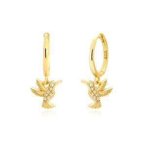 925 Silver CZ Pigeon Hanging Hoop Earrings