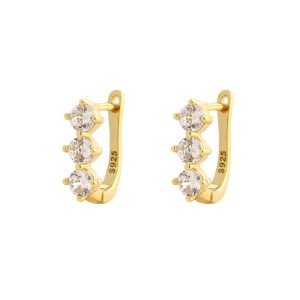 925 Silver 11.7mm Triple Diamonds Hoop Earrings