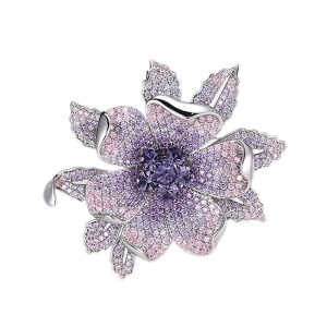 Brass Jewelry Purple Amethyst CZ Flower Brooch