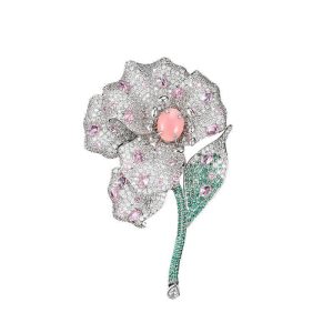 72mm Brass Jewelry Pink CZ Leaf Flower Brooch