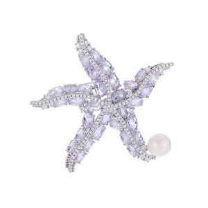 51mm Brass Jewelry Purple Diamonds Starfish Brooch