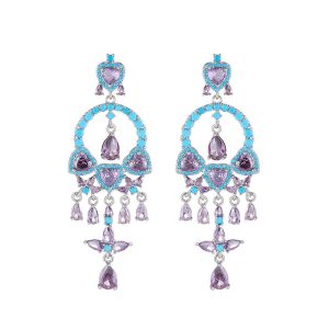 Brass Jewelry Colored CZ Hearts Flower Stud Earrings