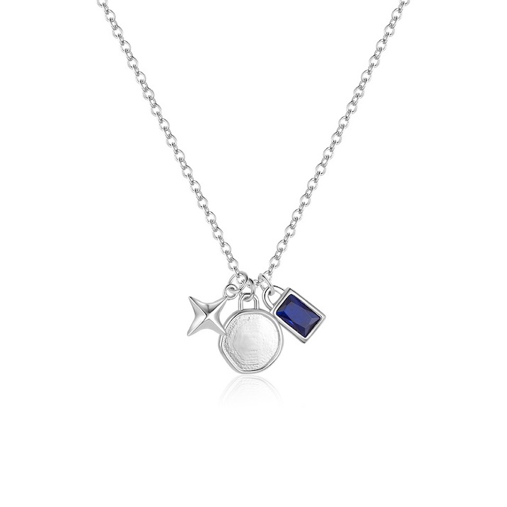 925 Silver CZ Moon Star Pendant Necklace
