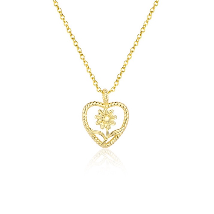 925 Silver Hollow Flower Heart Pendant Necklace