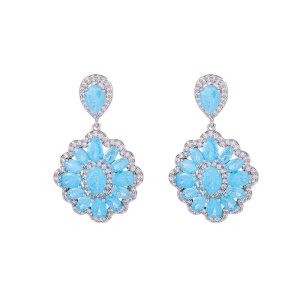 Brass Jewelry Teardrop CZ Flower Stud Earrings