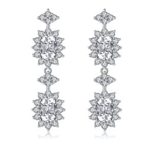 Brass Jewelry Oval CZ Flowers Stud Earrings
