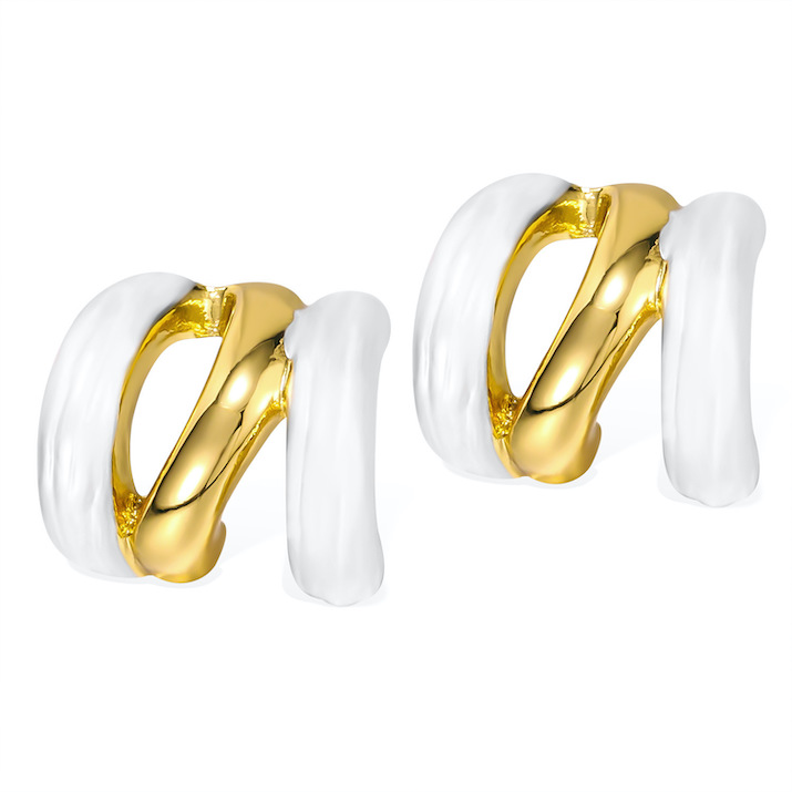 Stainless Steel Hollow Enamel Cuff Stud Earrings