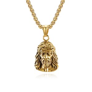 Antique Stainless Steel Jesus Pendant Necklace