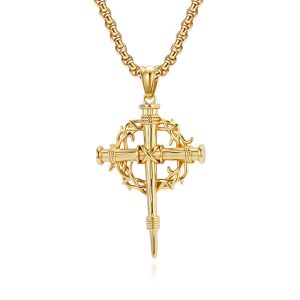 Stainless Steel Circle Cross Pendant Necklace