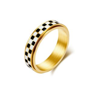 Women's Stainless Steel Rotatable Enamel Spots Ring