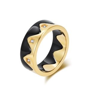 Stainless Steel Disassembled CZ Crown Couple Ring