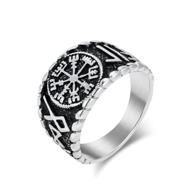 Men's Stainless Steel Jewelry 14mm Vegvisir Symbol Ring