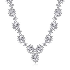 Brass Jewelry White Diamond Flowers Choker Necklace