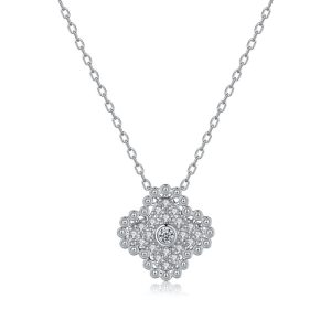 Brass Jewelry 14mm White CZ Clover Pendant Necklace
