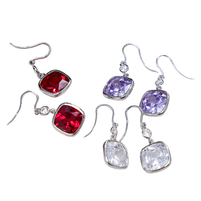 Brass Jewelry Geometric Ruby Stone Drop Earrings