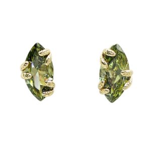 Brass Jewelry Green Eye Stone Stud Earrings