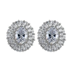 Brass Jewelry Oval Diamonds Stud Earrings