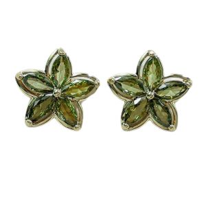 Brass Jewelry Olive Green Diamonds Star Stud Earrings