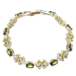 Brass Jewelry Olive Green Oval CZ Flower Bracelet