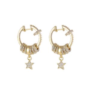 Brass Jewelry Diamond Star Rings Hoop Earrings