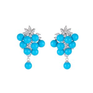 Brass Jewelry Diamond Pearls Leaf Grapes Stud Earrings