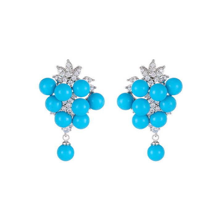 Brass Jewelry Diamond Pearls Leaf Grapes Stud Earrings