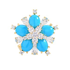 Brass Jewelry CZ Turquoise Snowflake Brooch