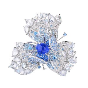 Brass Jewelry Blue CZ Triple Flower Brooch