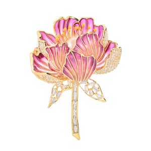 Brass Jewelry CZ Enamels Lotus Flower Brooch