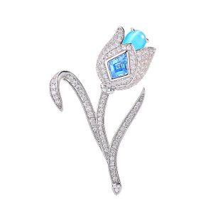 Brass Jewelry 54mm Blue Diamonds Tulip Brooch