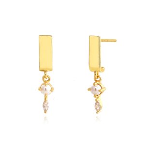 925 Silver CZ Pearls Hanging Stud Earrings