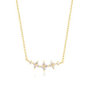 925 Silver Jewelry CZ Flowers Choker Necklace