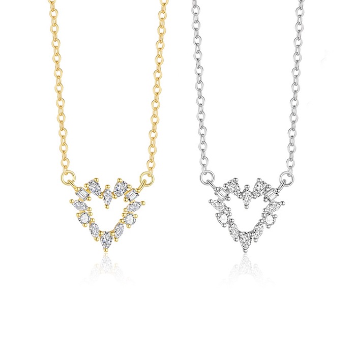 925 Silver Hollow Diamonds Heart Choker Necklace