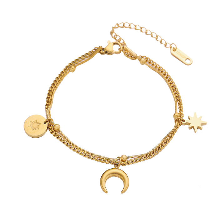 Stainless Steel Moon Star Charms Bracelet