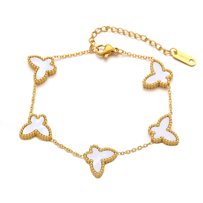 Stainless Steel White Shell Butterfly Charms Bracelet