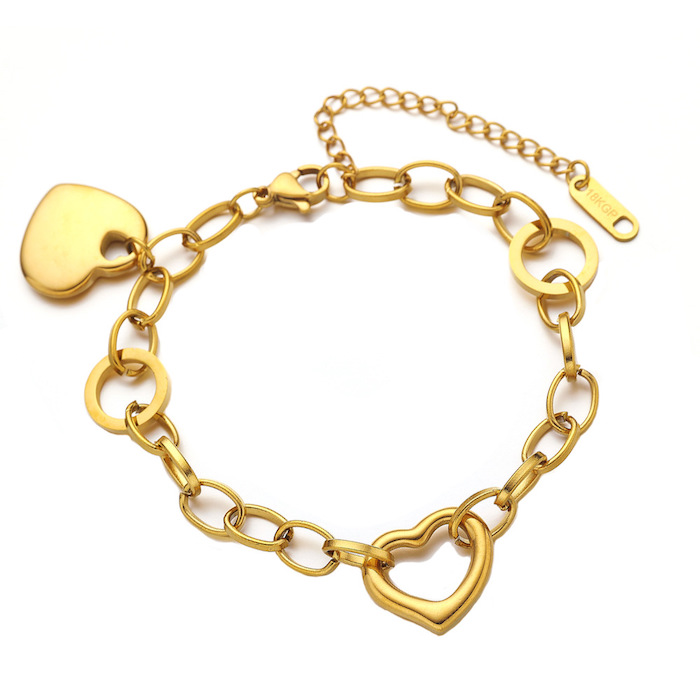 Stainless Steel Chains Heart Charms Bracelet