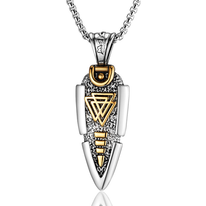 Stainless Steel Arrow Head Vegvisir Pendant Necklace
