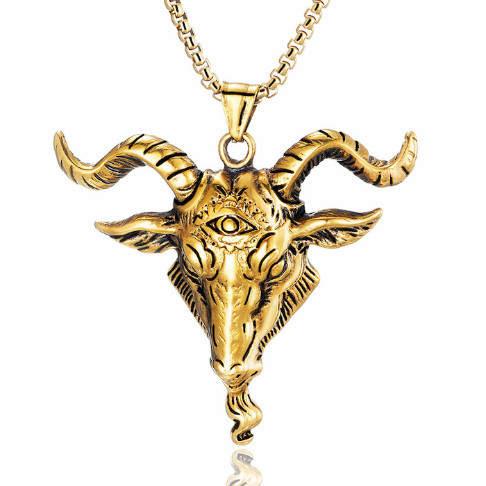 Stainless Steel Devil Eyes OX Head Pendant Necklace