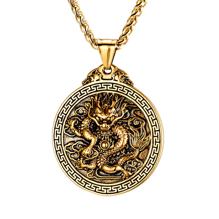 Stainless Steel Chinese Dragon Pendant Necklace